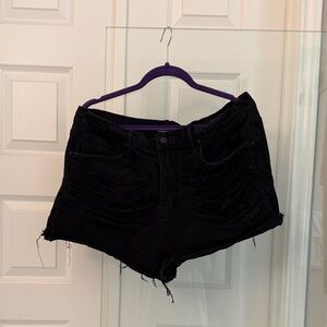 Good American Black Distressed Jean Shorts